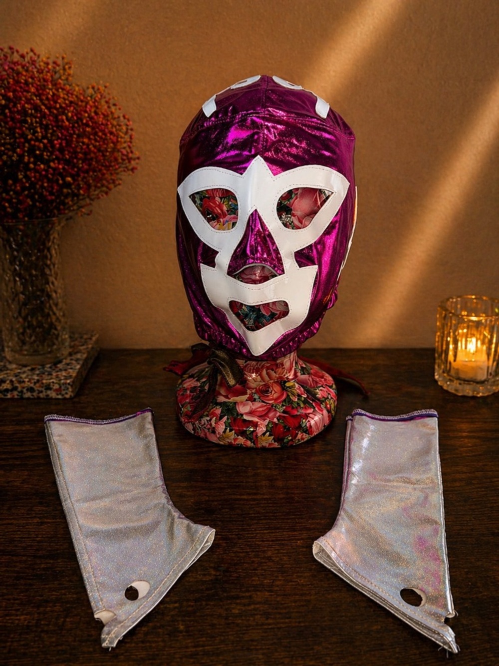 Metallic Purple Women's Face Mask with White Accents